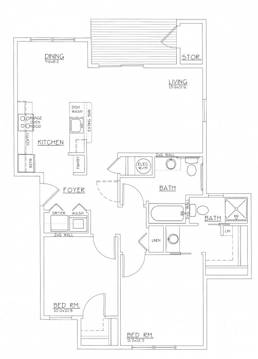 Floor Plan 2 bedroom, 2 bath, 1,029 SF - Orchard Ridge Apartments