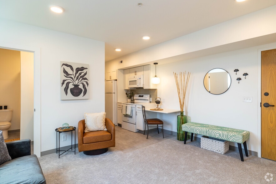 1BR, 1BA - 474SF - Living Room - Larimore Senior Residences