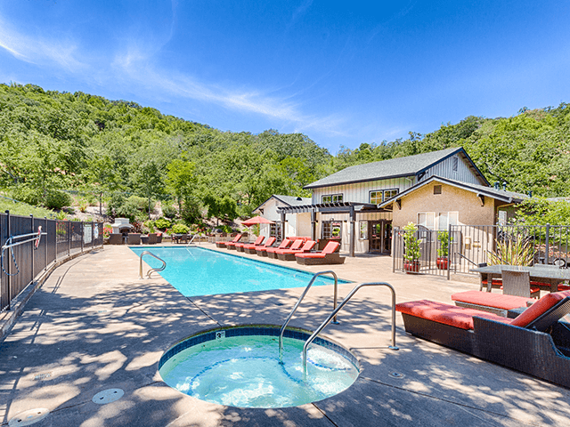 Sparkling swimming pool and soothing spa at Crooked Oak at Loma Verde Preserve, California, 94949 - Crooked Oak at Loma Verde Preserve Apartme...