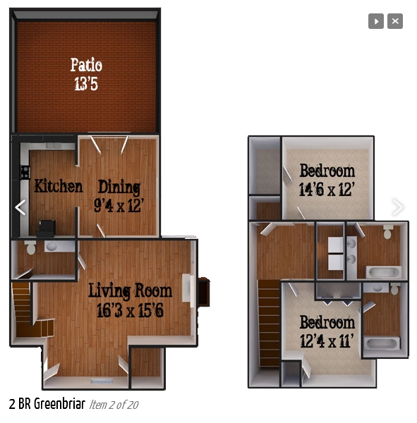 Two Bedroom Townhouse - Greenbriar and Hawthorne Apartments