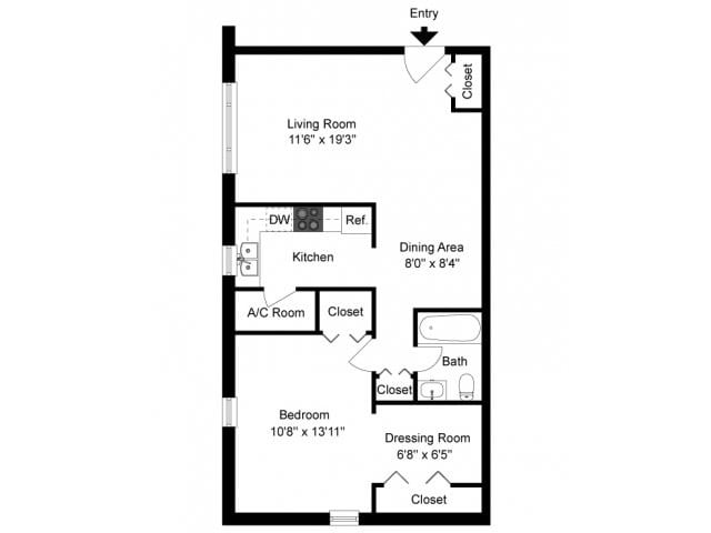 One bedroom floor plan - Allandale Village Apartments