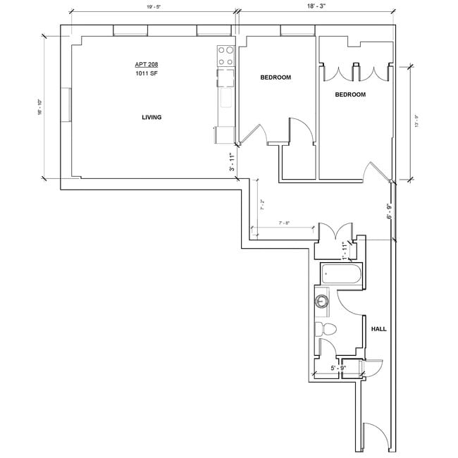 Apartment 208 Layout - Mark Twain Building