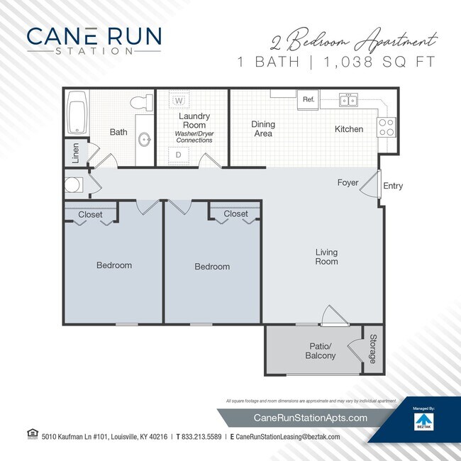 Floor Plan 2bed - 1 Bath - Cane Run Station