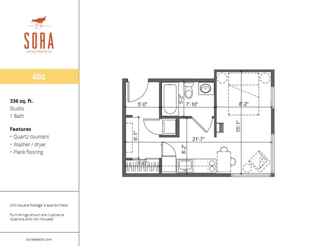 Unit 602 - 336 SQFT - Sora Apartments