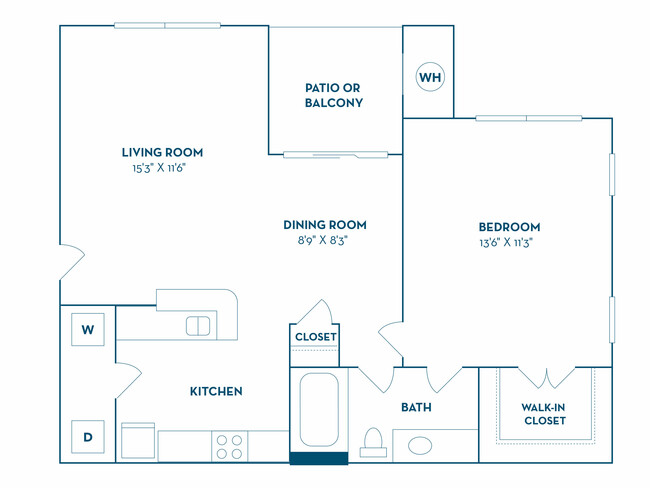 1 Bedroom | 1 Bath | 669 SF - The Oasis Apartments