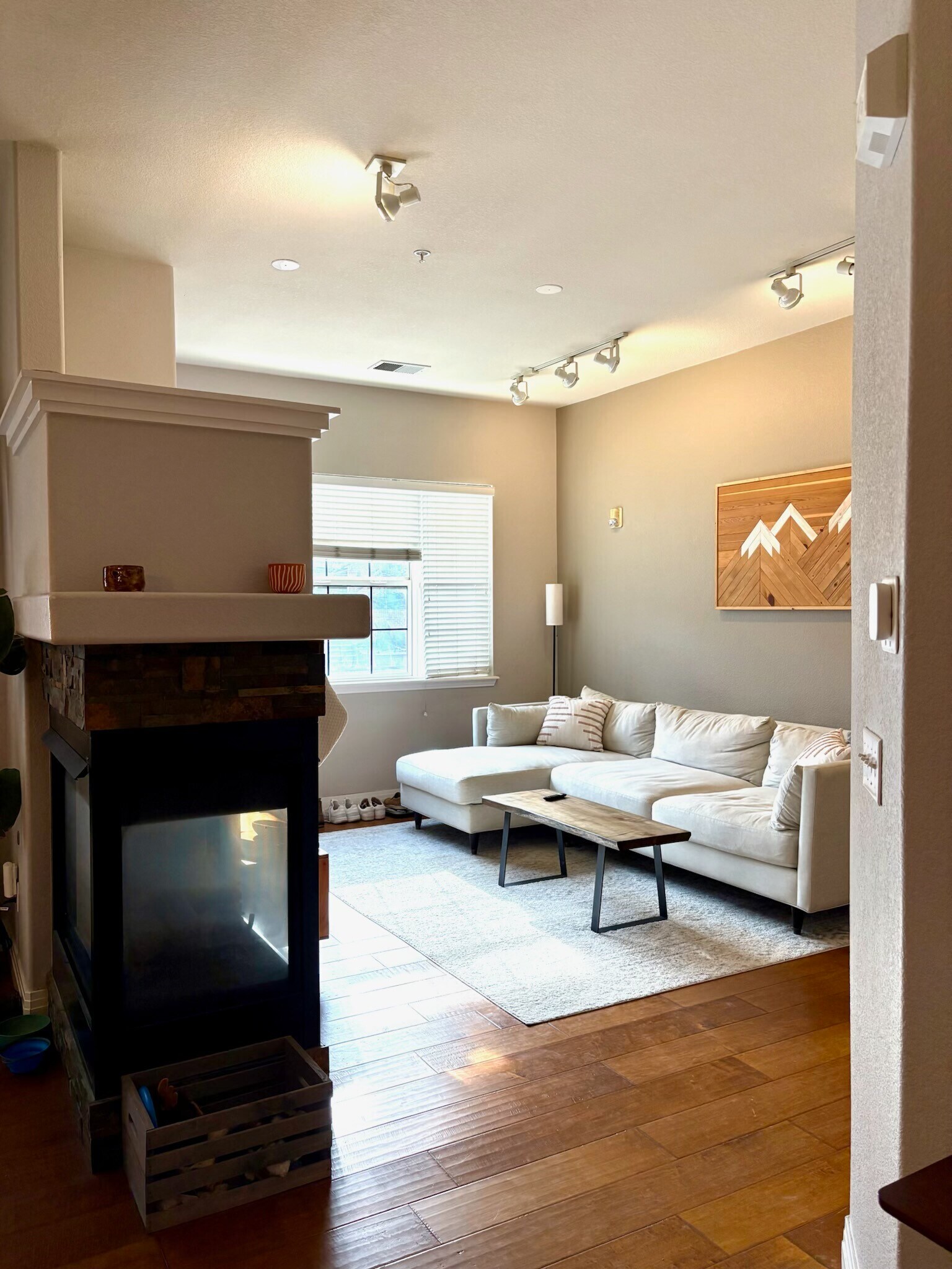 Living room, gas fireplace - 200 Poplar St