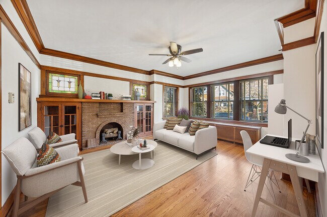 Living Room with Restored Vintage Features - 3830 N Kimball Ave