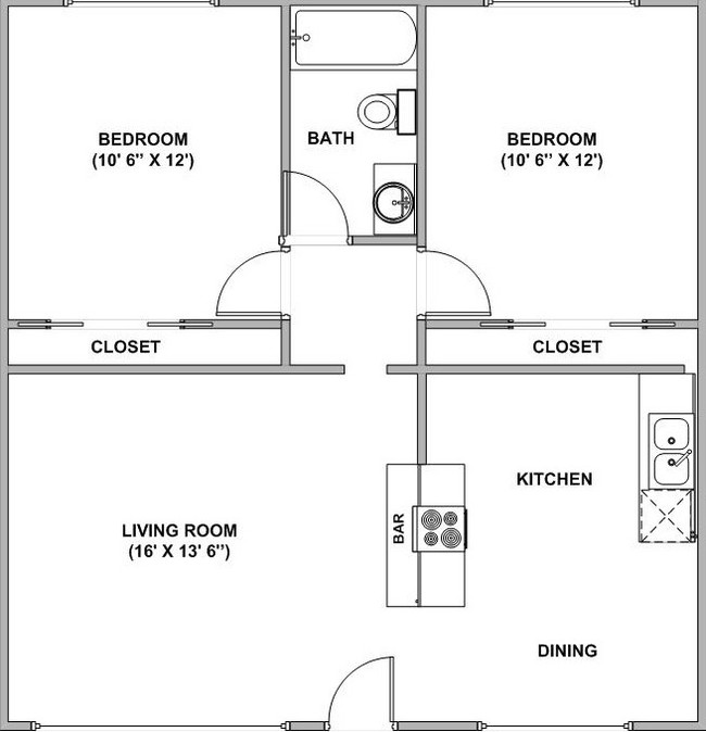 2BD/1BA - Country Club Apartments