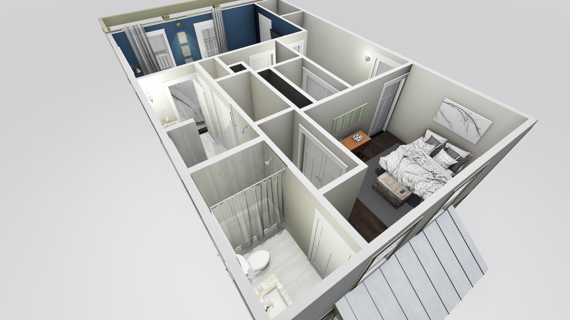 Second floor rendering viewed from back right corner (Bathroom 2) - 710 Buchanan St