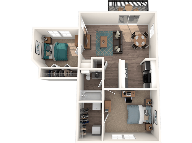 The Timbers | 3D Floor Plan | 2x1 - The Timbers Apartments