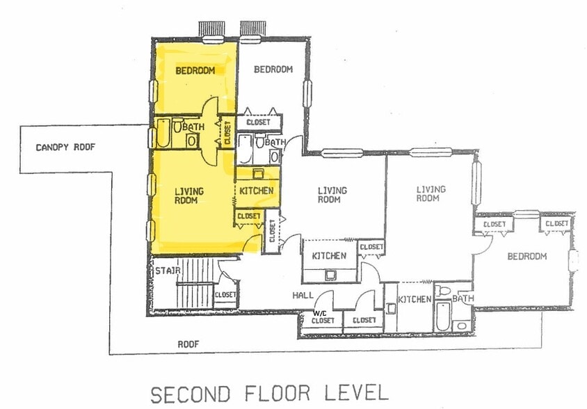 Unit A floor plan highlighted in yellow - 528 Wade Ave
