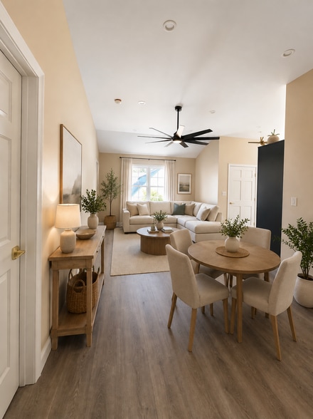 Living/dining room staged with AI - 88 Fairacres Ave