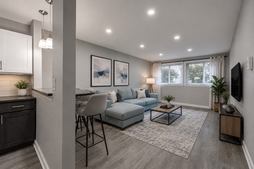 First Floor Low Rise One Bedroom Living Room - Haledon Estates Apartments