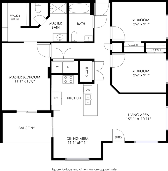Three bedroom, two bath apartment with full size washer and dryer, walk-in closet, and balcony. - Spring Creek