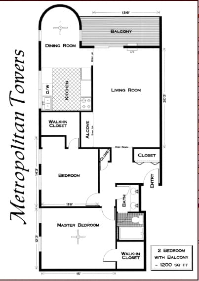 2 Bedroom with Balcony - Metropolitan Towers
