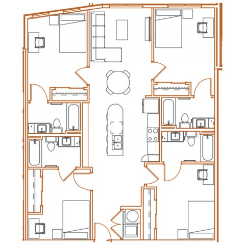 D2 Floor Plan - 4 Bedroom, 4 Bath | 4 Residents - Point North