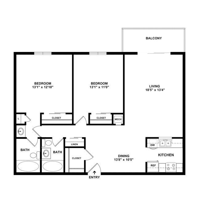 2 Bedroom, 2 Bath, 1007 sq. ft. - Charlotte Woods