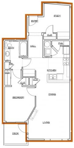 1 bed Floor Plan - The Pacifica Apartments