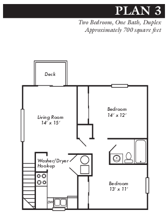 Plan 3 - 2 bed, 1 bath duplex - Stonecrest Townhomes