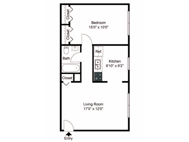 One bedroom floor plan - Boothwyn Court Apartments