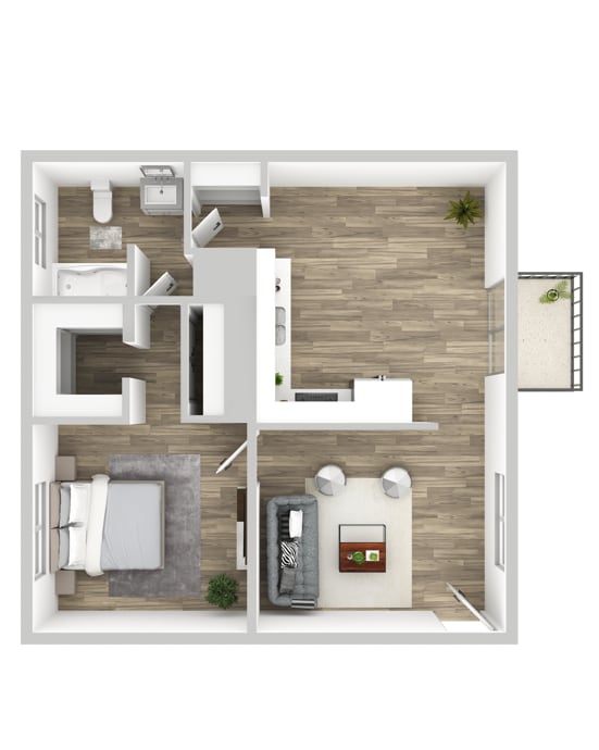 One-Bedroom One-Bathroom Floor Plan - Panorama Apartments