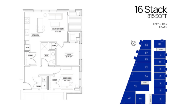 16 1 Bed + Den, 815 sqft - Intersect