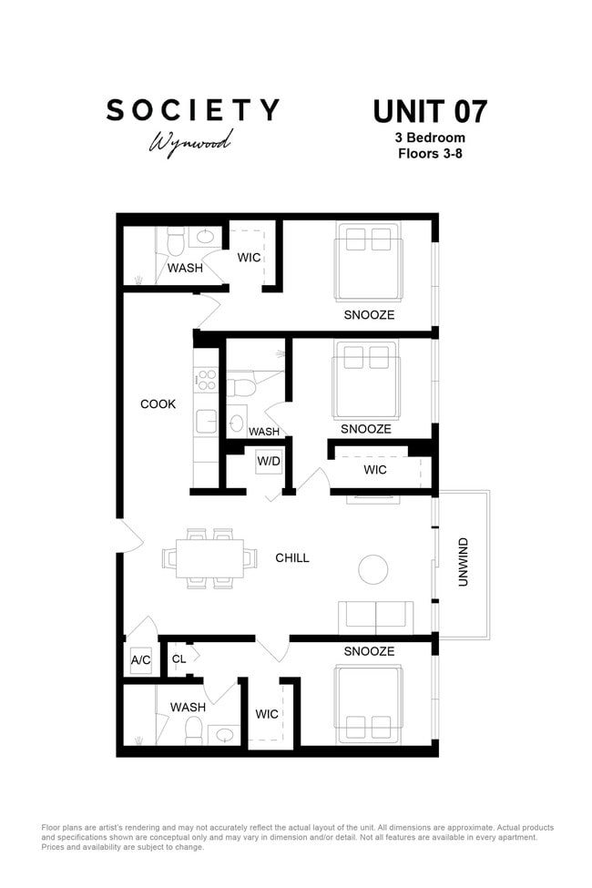 3 Bed - Unit 07 - Fl 3-8 - Society Wynwood