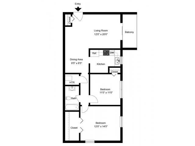 Two bedroom floor plan - OakTree Apartments