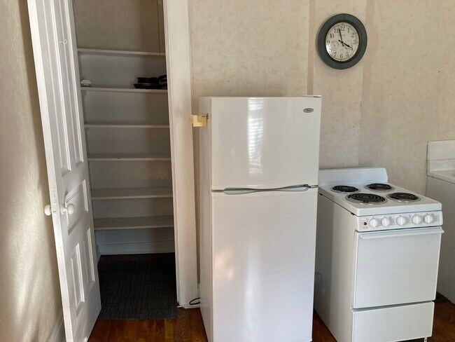 Kitchen with large pantry extending behind refrigerator - 317 Eagle St