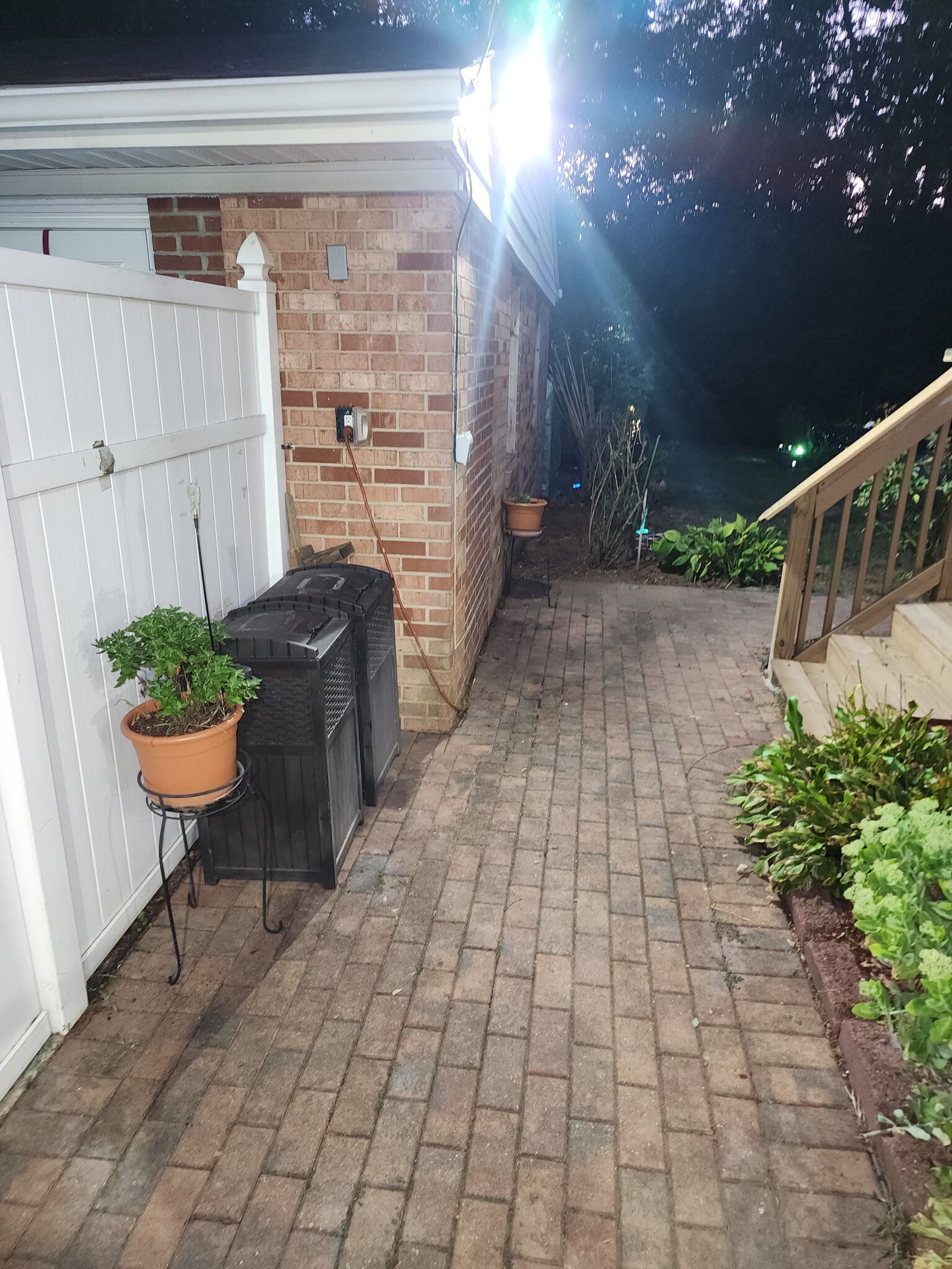 Walkway to backyard with patio and firepit - 12809 E Shelby Ln