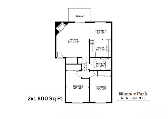 Two Bedroom One Bath - 800 Sq Ft - Warner Park Apartments