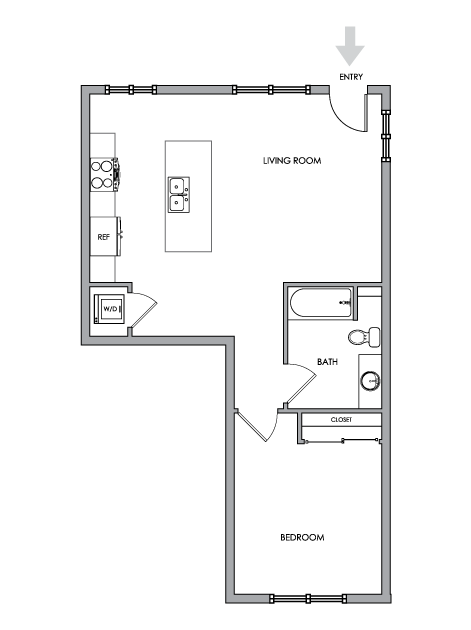 2D Floor Plan Rendering - One-Bedroom, One-Bathroom - Breeze Hill