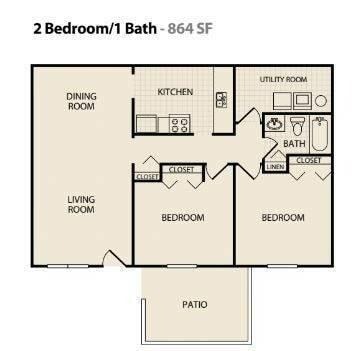 2 Bed/ 1 Bath Floorplan - Timber Ridge