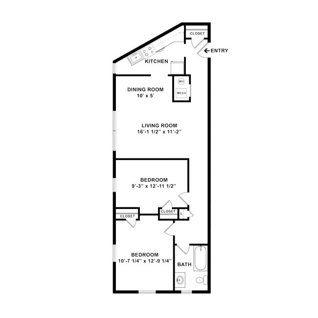 2-Bedroom (long hall/room sizes) - Tremont Apartments