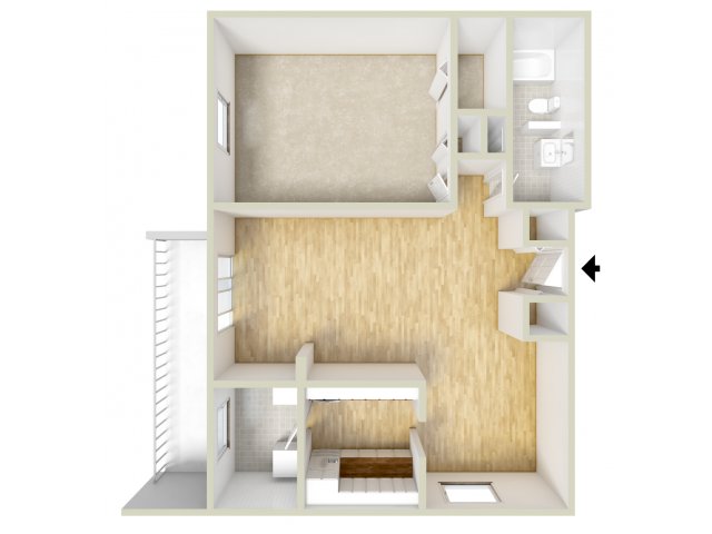 One bedroom floor plan - Gladstone Towers Apartments