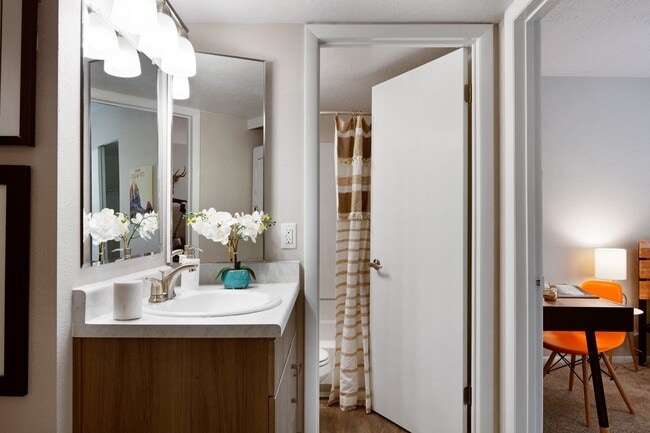 Clover Creek Apartments Bathroom Sink and Door - Clover Creek