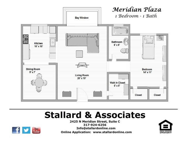 Floorplan - 1 & 2 Bedroom Apartments in Downtown Indianapolis - Meridian Plaza Awaits You!
