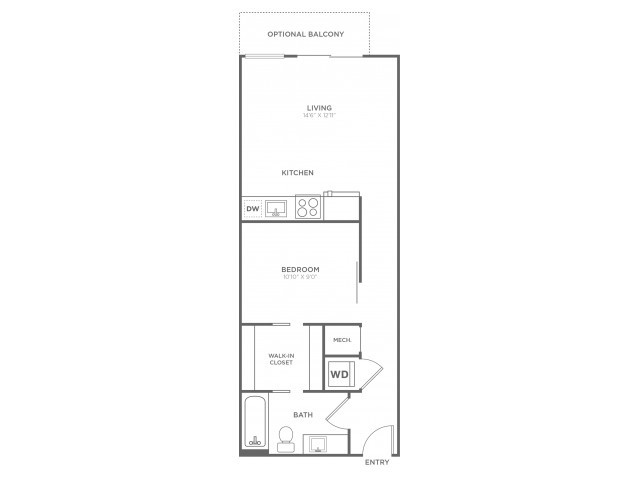 One Bedroom One Bath (591 SF) - The Aspen