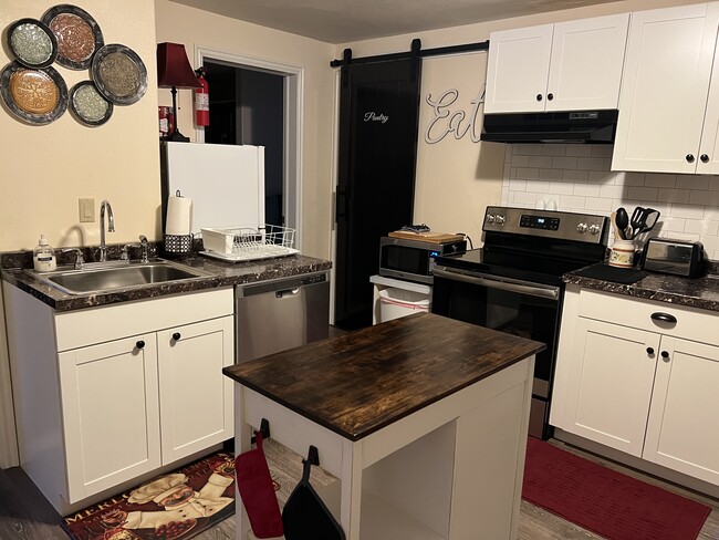 Kitchen with pantry behind barn door - 575 N Canyon Creek Rd