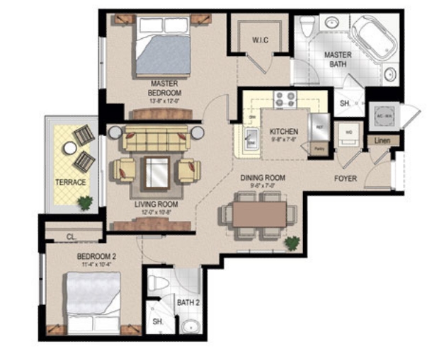 2BR/2BA - Two City Plaza