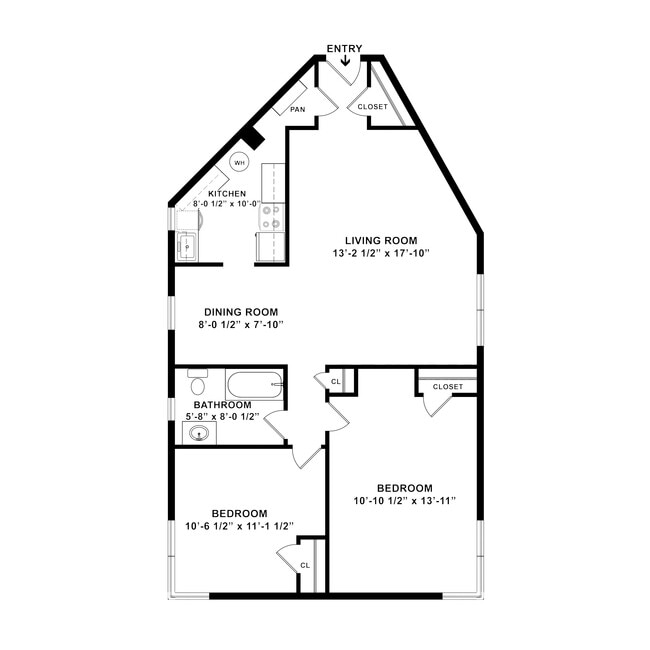 2-Bedroom (short hall/room sizes) - Tremont Apartments
