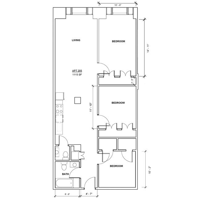 Apartment 206 Layout - Mark Twain Building