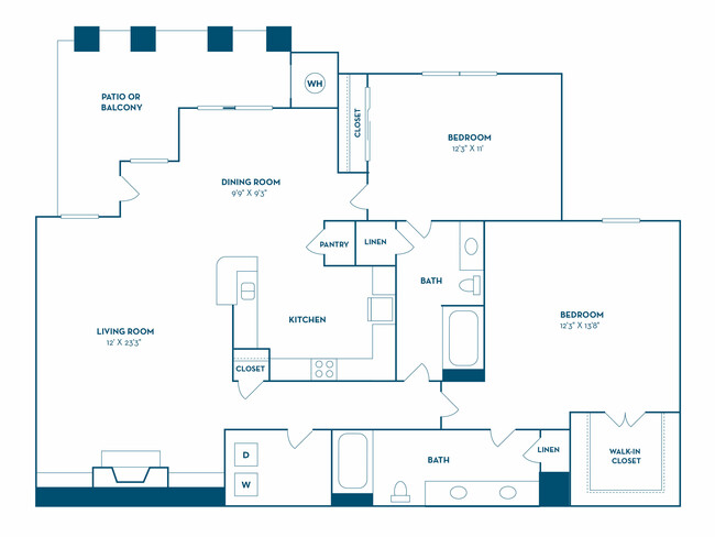 2 Bedroom | 2 Bath | 1147 SF - The Oasis Apartments