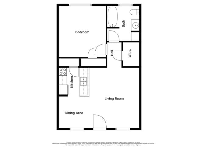1 Bedroom Floor Plan - Spring Branch Gardens Apartments