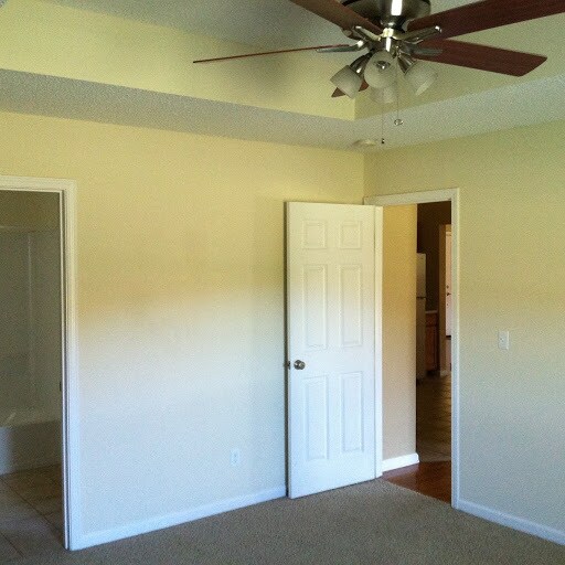 Master bedroom with tray ceiling and ceiling fan - 45 Harper Meadow Way