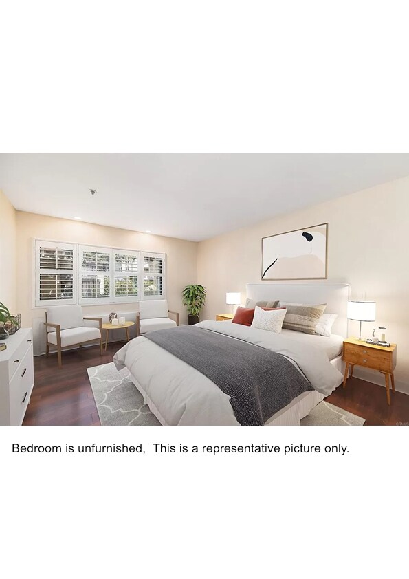 Master Bedroom is unfurnished but shown with furniture here.. - 5705 Friars Rd