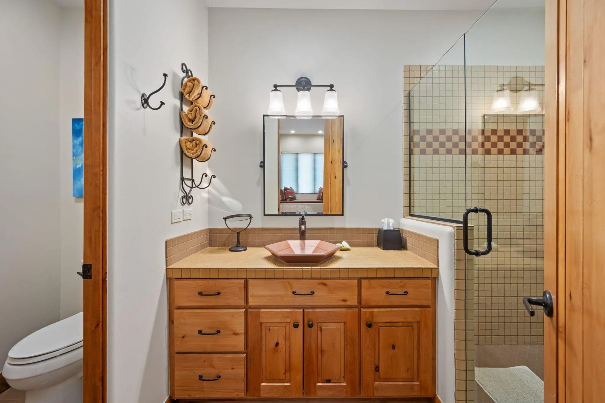 Stylish Powder Room With Vessel Sink & Glass Shower - 1500 E Split Rock Dr