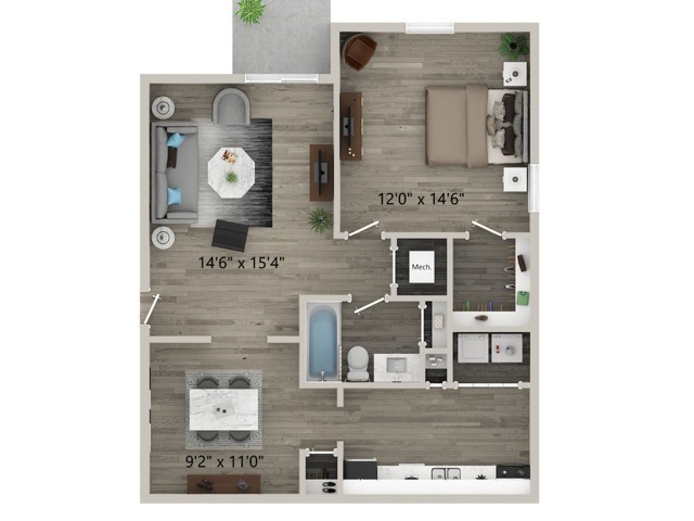 One Bedroom Floor Plan - Elliot Roswell Apartments