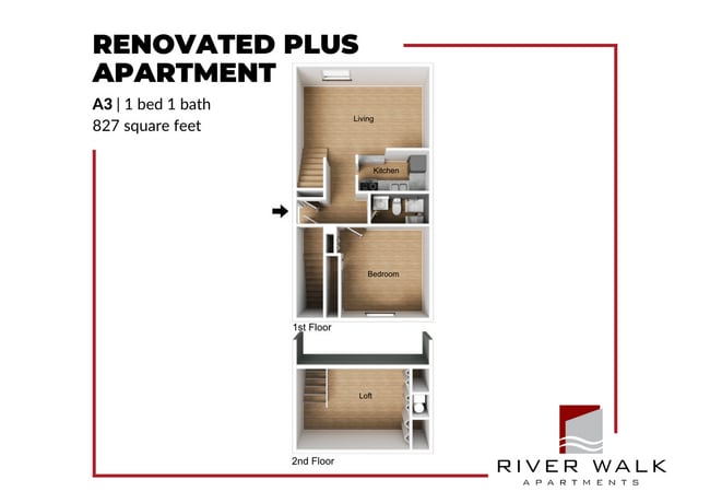 A3 Renovated Plus Floor Plan - River Walk Apartments
