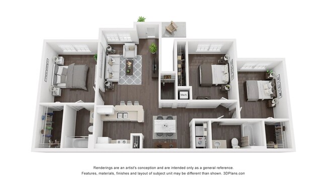 A 3D rendering of the floor plan for the Mangrove apartment home - Charleston Cay